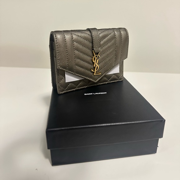 YSL Small Envelope Grained Leather Wallet in Rustic Gold - Picture 1 of 7